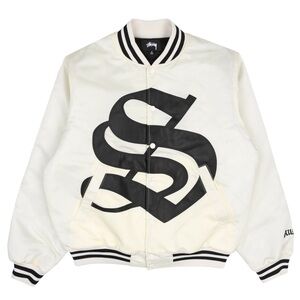 Stussy Gothic S stadium satin jacket cream white Medium